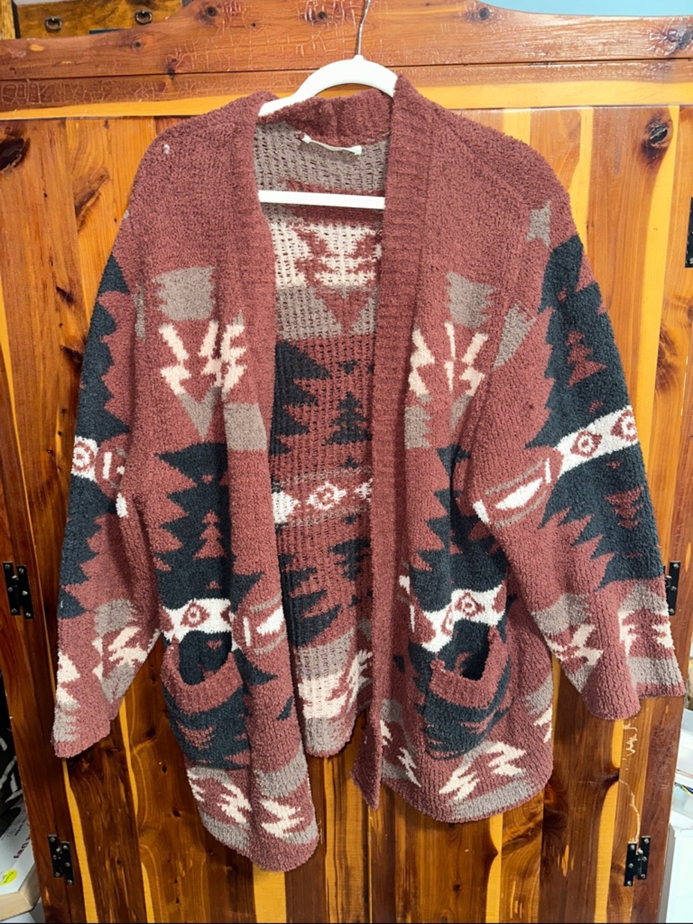 A Beautiful Soul Cozy Open-Front Aztec Cardigan Sweater - Rust/Black